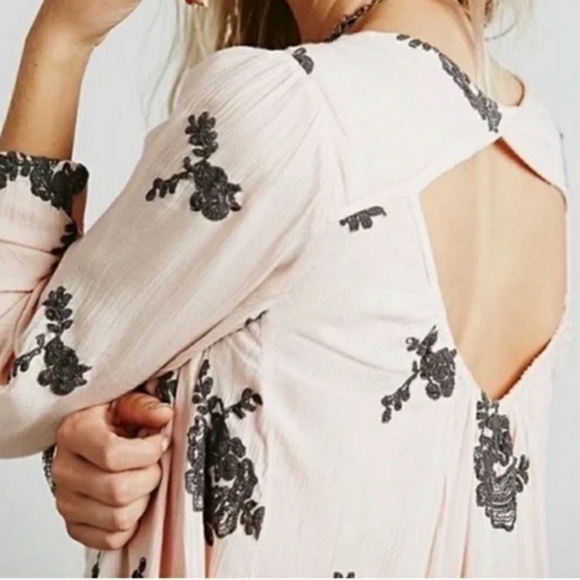 Free People Emma Embroidered Swing Dress in Light Pink - Picture 2 of 16